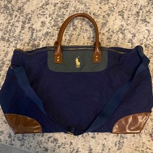 Ralph Lauren Mens Bag Crossbody Overnight Briefbag Messenger Bag Blue / Brown